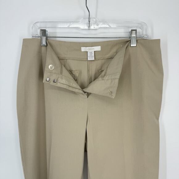 Chicos 1.5 Flat Front Dress Pants size Medium Tan 29" inseam Taper Leg - Picture 5 of 8